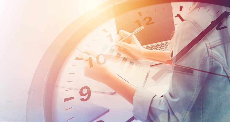 A person working from home, in a clock silhouette, representing remote work changing the rules.