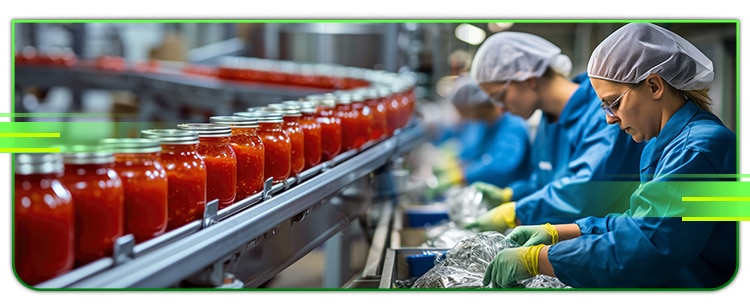 A production line, reflecting value addition and processing in agriculture and agribusiness.