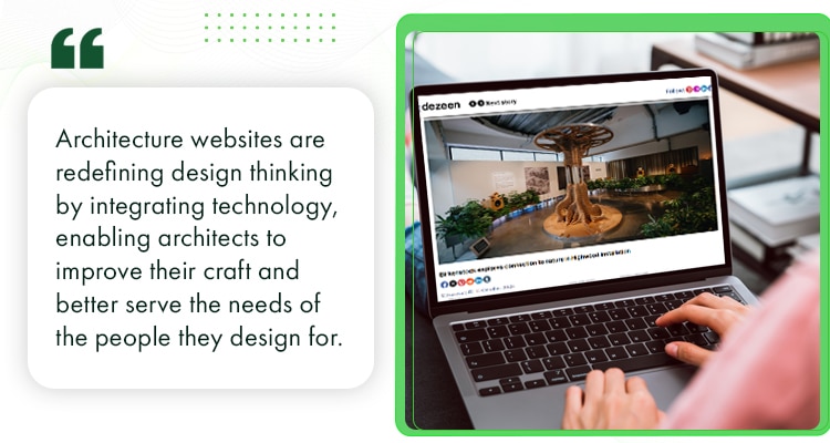 A designer exploring the features of one of the best architecture websites in 2026.
