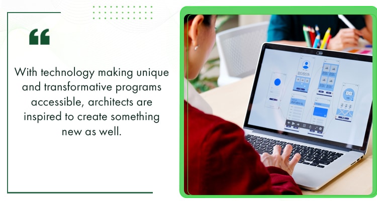 A designer using one of the best architecture websites to create new designs.